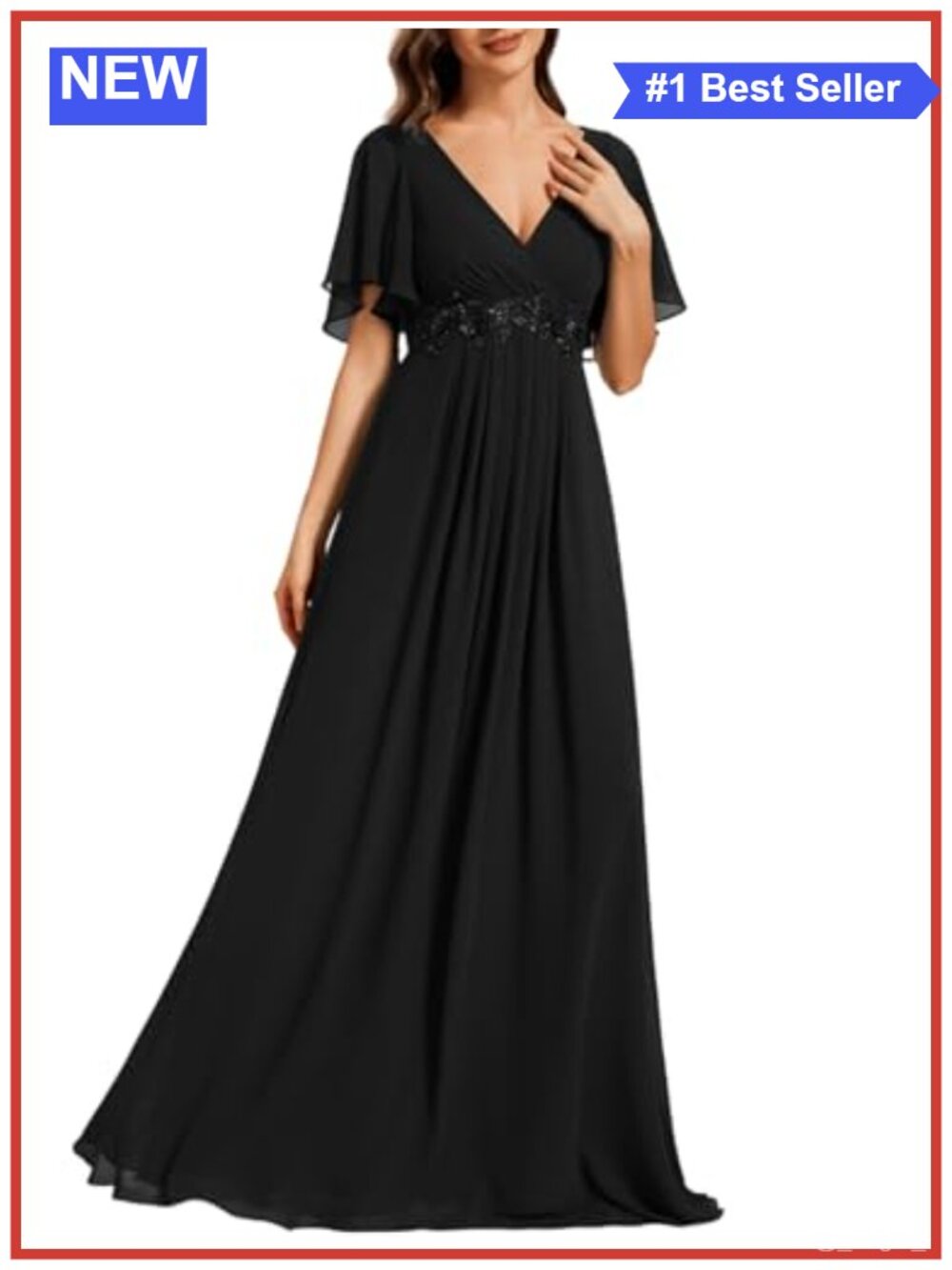 Ever-Pretty Women's Short Sleeve Bridesmaid Dress V-Neck Chiffon Ruched Empire